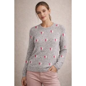 Talbots Pure Cashmere Heart Sweater Gray Pink White Speckled XS Crewneck